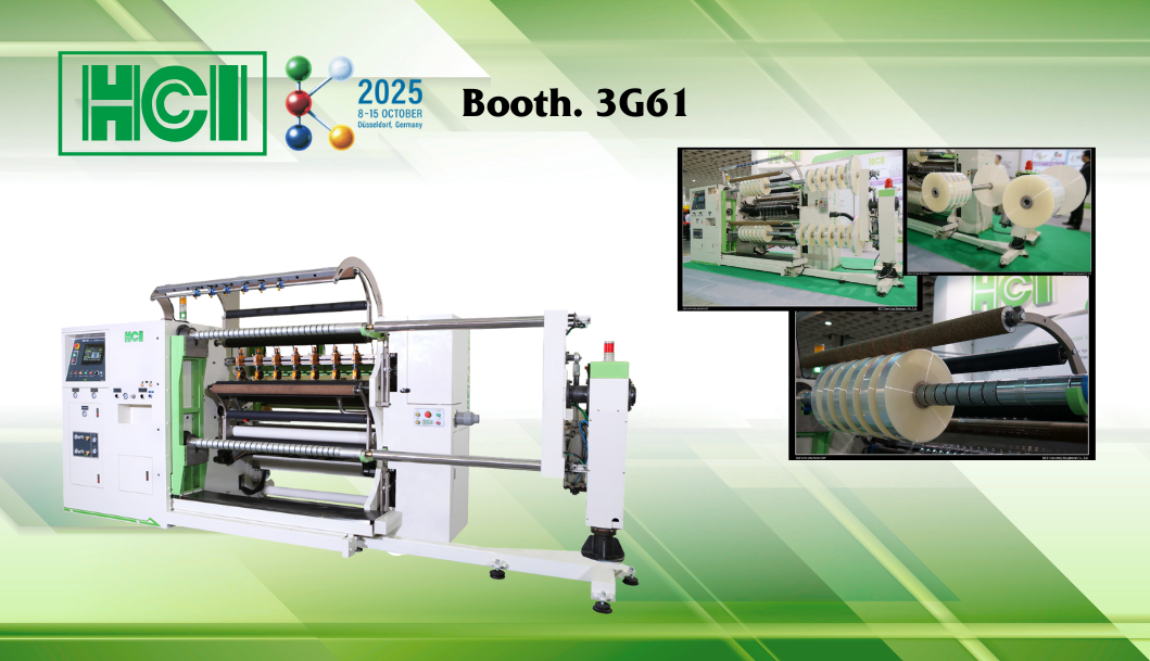 The FSL-TX1300 is designed for high stability and precision in long-run operations, combines high stability, shorter setup time, and minimized downtime with a remarkable running speed of up to 600 meters per minute. This makes it a robust and efficient solution for converters aiming to increase productivity in today’s competitive flexible packaging industry. A key advantage is the ability to handle a finished roll diameter up to 800mm, compared to the standard 600mm. For example, when processing 40μm film, an 800mm diameter roll delivers approximately 12,500 meters which is 78% longer winding length than a 600mm diameter roll (6,950 meters), resulting in less downtime, reduced operator intervention, and significantly higher downstream efficiency and production continuity. With its high speed, large roll capacity, and user-oriented design, the FSL-TX1300 enables manufacturers to meet rising demand for high-output, large-roll applications in flexible packaging. We warmly invite you to visit our booth and experience firsthand how HCI’s advanced converting solutions can empower your production line.